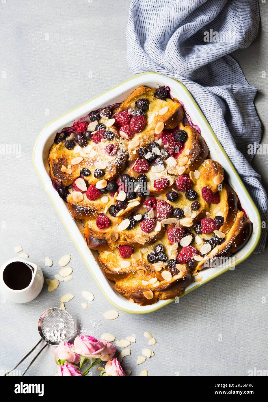French toast with mixed berries and icing sugar Stock Photo