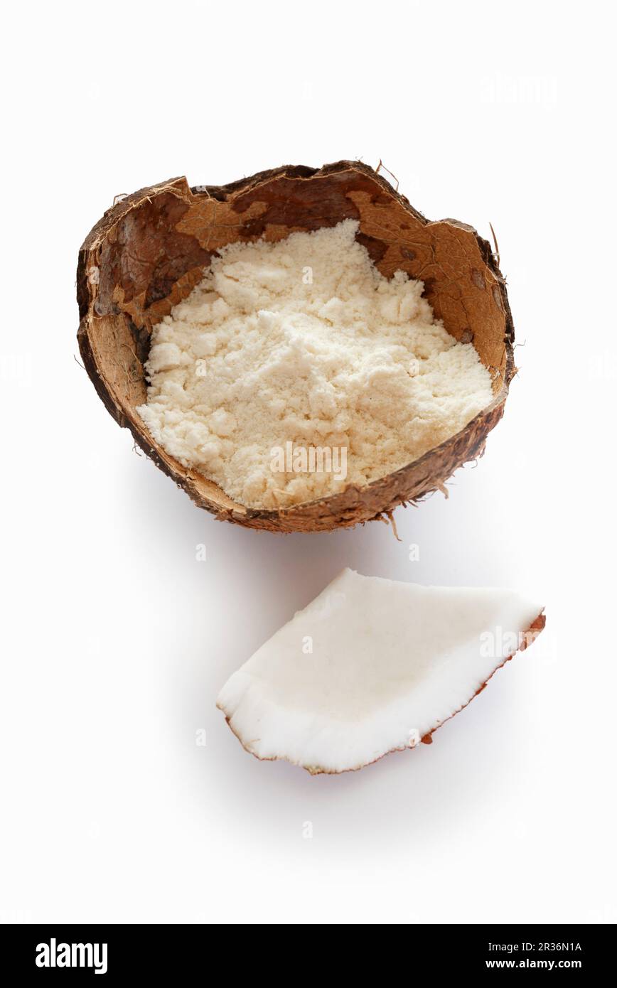 Coconut flower in a coconut shell Stock Photo