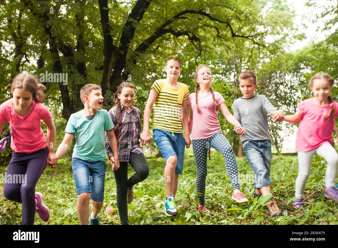 Fun time for children in summer camp Stock Photo