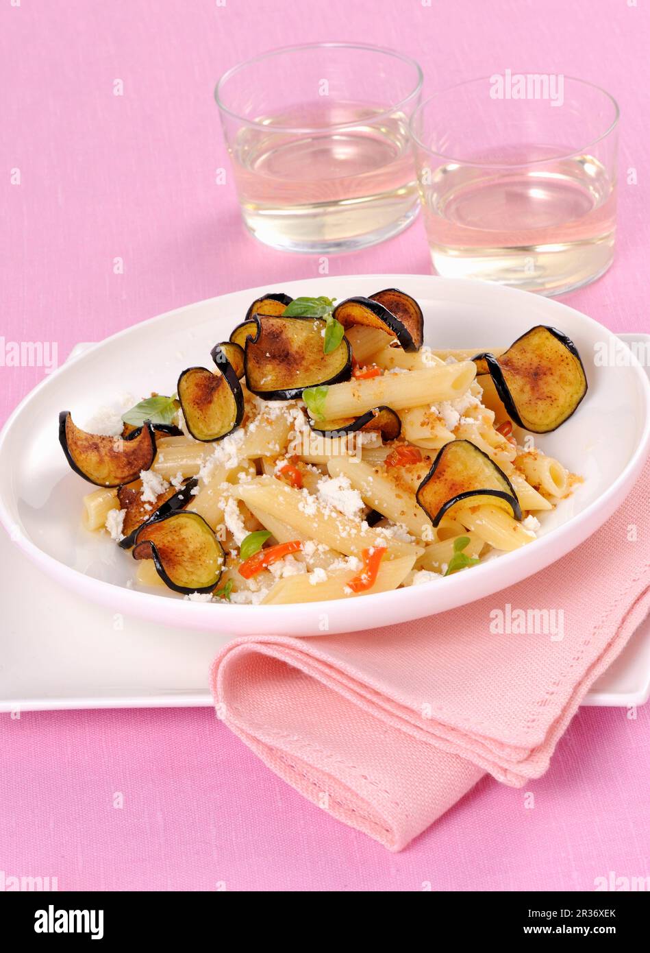 Pasta alla norma bianca with aubergine and ricotta Stock Photo Alamy