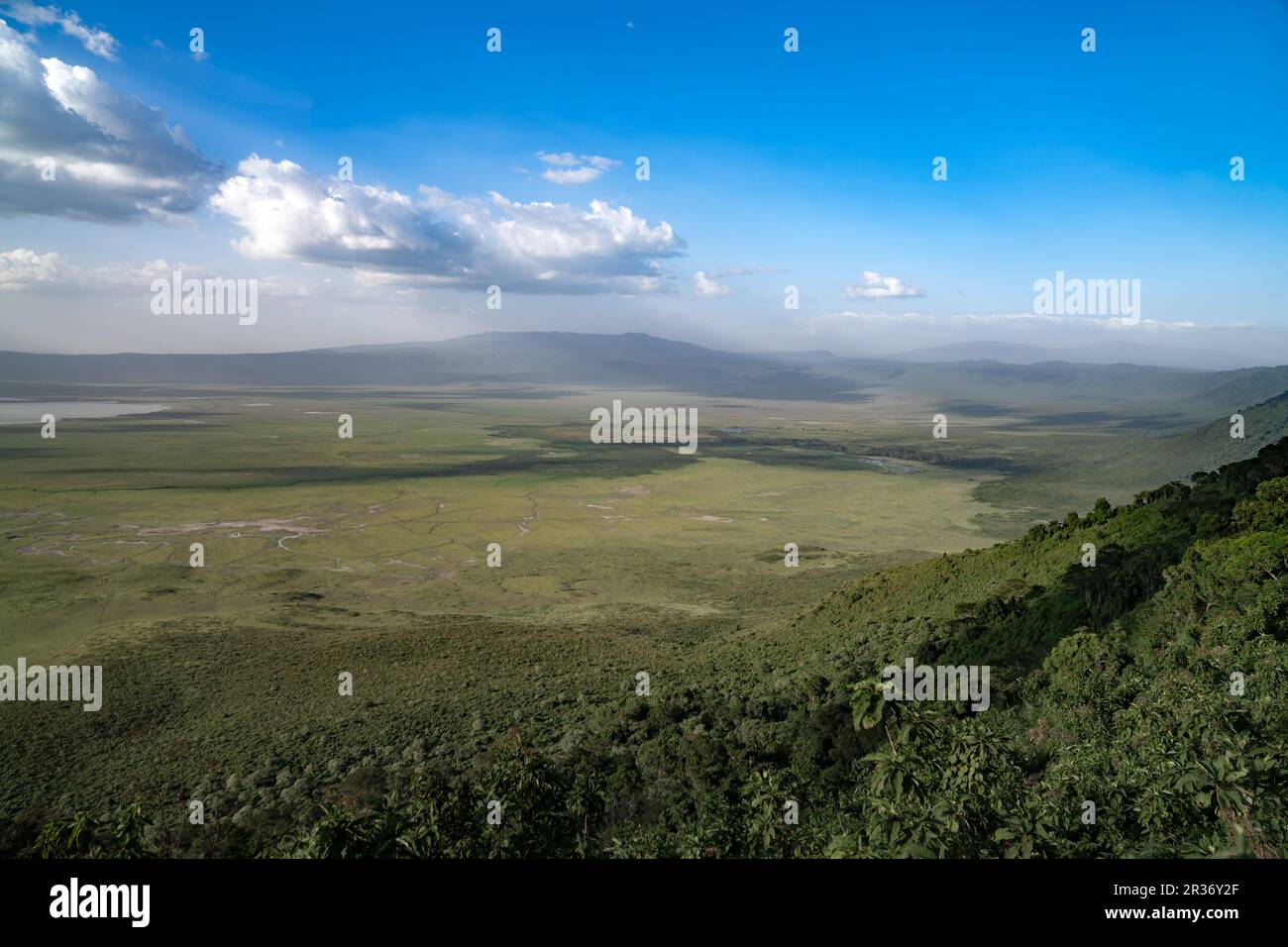 View of Ngorongoro Crater from the east rim, Ngorongoro Conservation Area, Tanzania, East Africa Stock Photo