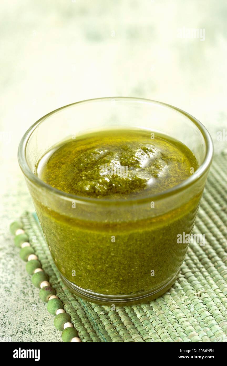 A jug of salsa verde Stock Photo