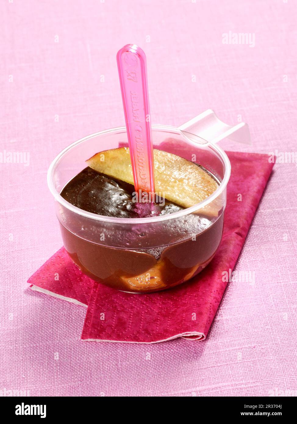 Chocolate pudding with peaches Stock Photo Alamy