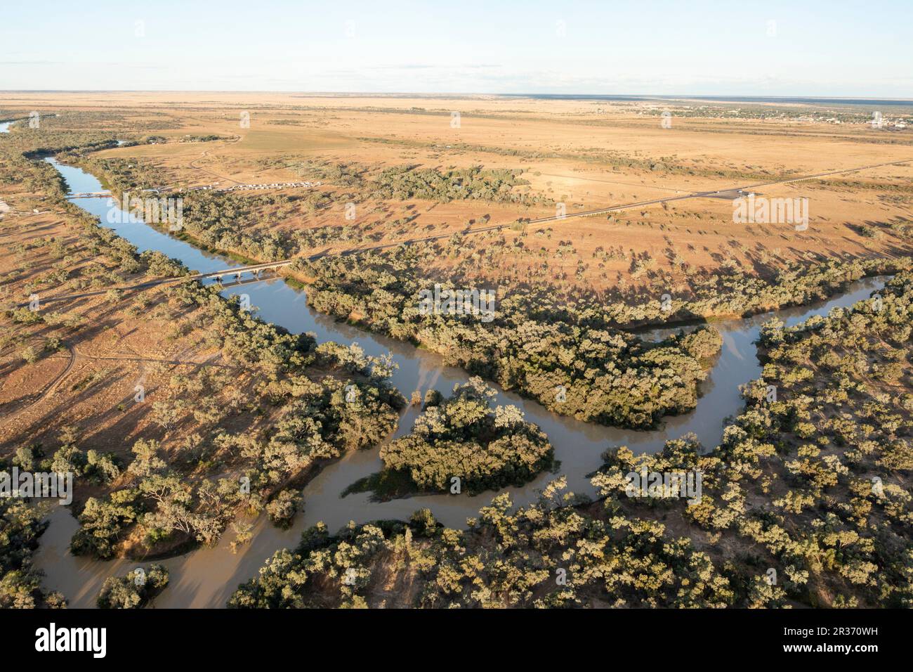 aerial view of the Thomson river at Longreach, Queensland, Australia