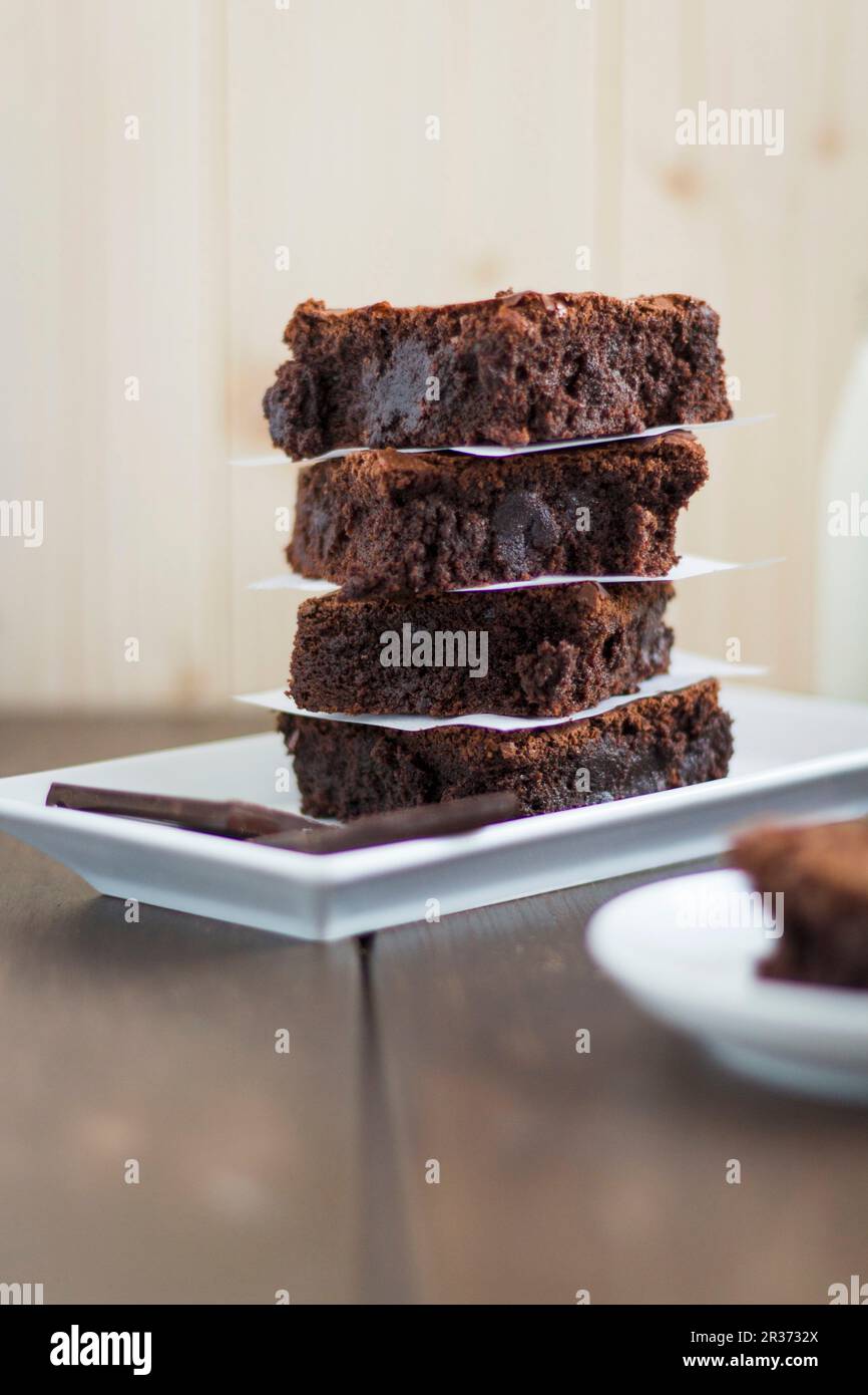 A stack of one-bowl brownies Stock Photo - Alamy