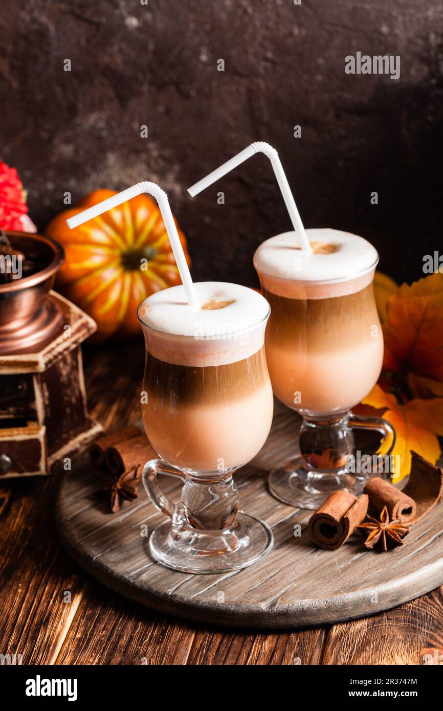 Delicious pumpkin spicy latte Stock Photo