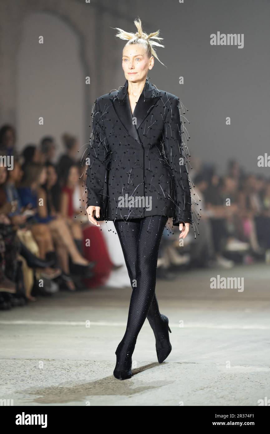 A model walks the runway during the YOUSEF AKBAR show during the Afterpay Australian Fashion Week 2023 at Carriageworks on May 15, 2023 in Sydney, Aus Stock Photo