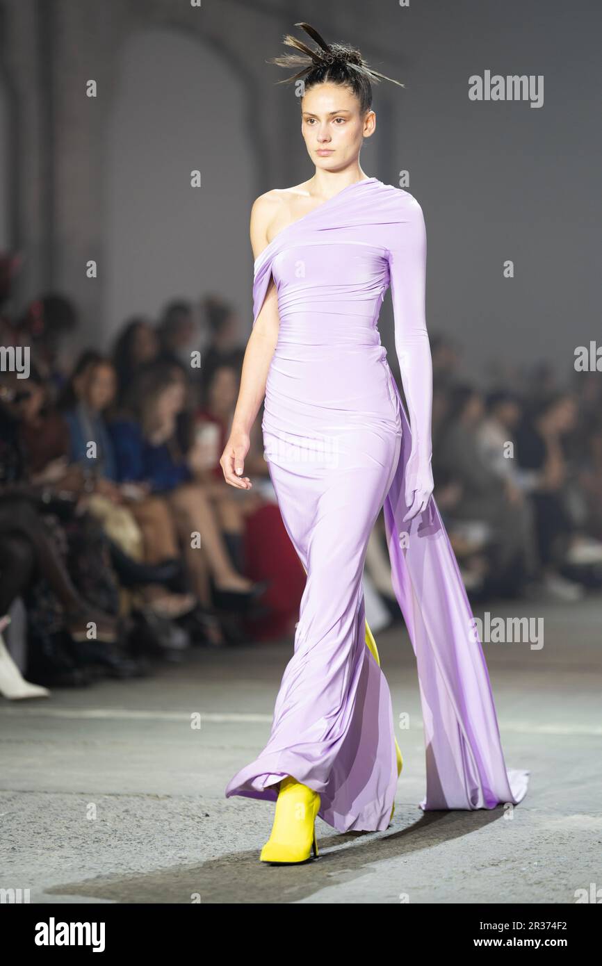 A model walks the runway during the YOUSEF AKBAR show during the Afterpay Australian Fashion Week 2023 at Carriageworks on May 15, 2023 in Sydney, Aus Stock Photo