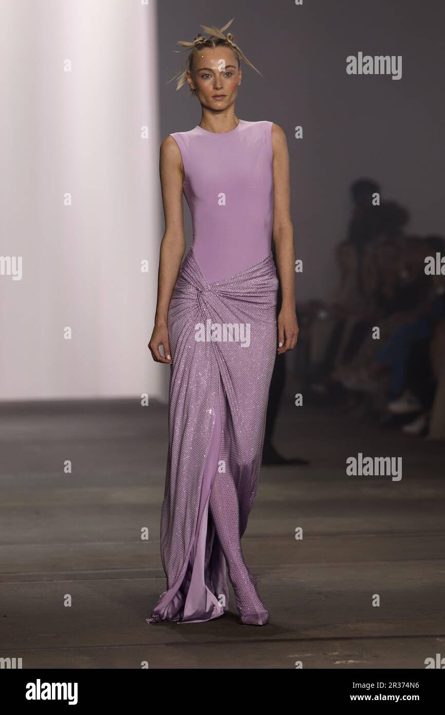 A model walks the runway during the YOUSEF AKBAR show during the Afterpay Australian Fashion Week 2023 at Carriageworks on May 15, 2023 in Sydney, Aus Stock Photo