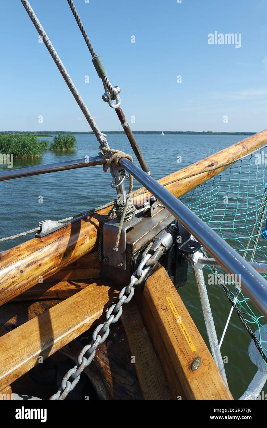 Ship bow with jib boom and jib net Stock Photo Alamy