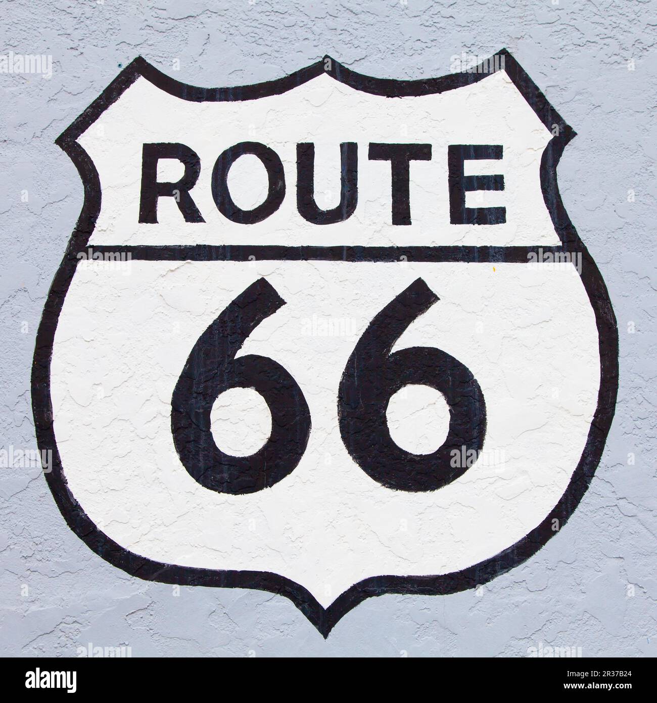 Famous streetsight of Route 66 painted on a wall in Flagstaff Stock Photo