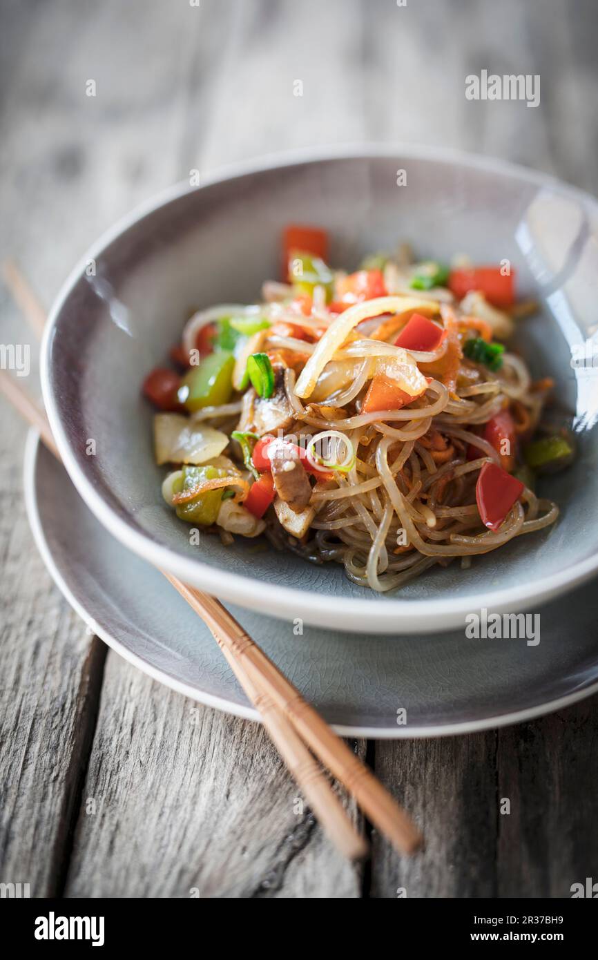 Japchae (a glass noodle dish, Korea Stock Photo Alamy