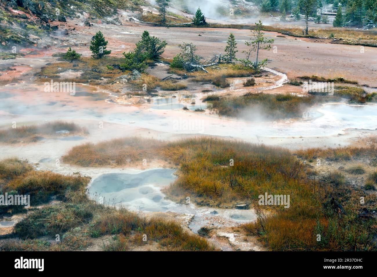 View of the Artist Paint Pots Yellowstone Stock Photo - Alamy