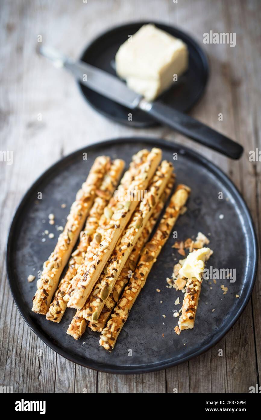 Puff pastry sticks with butter Stock Photo
