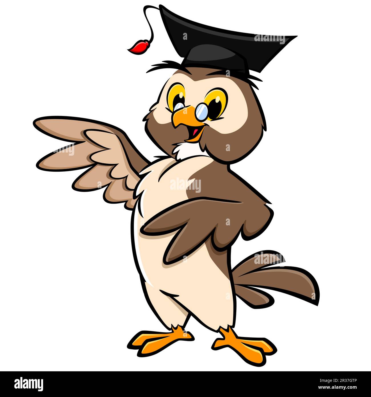 Vector illustration of a cute cartoon owl with graduation cap for design element Stock Photo