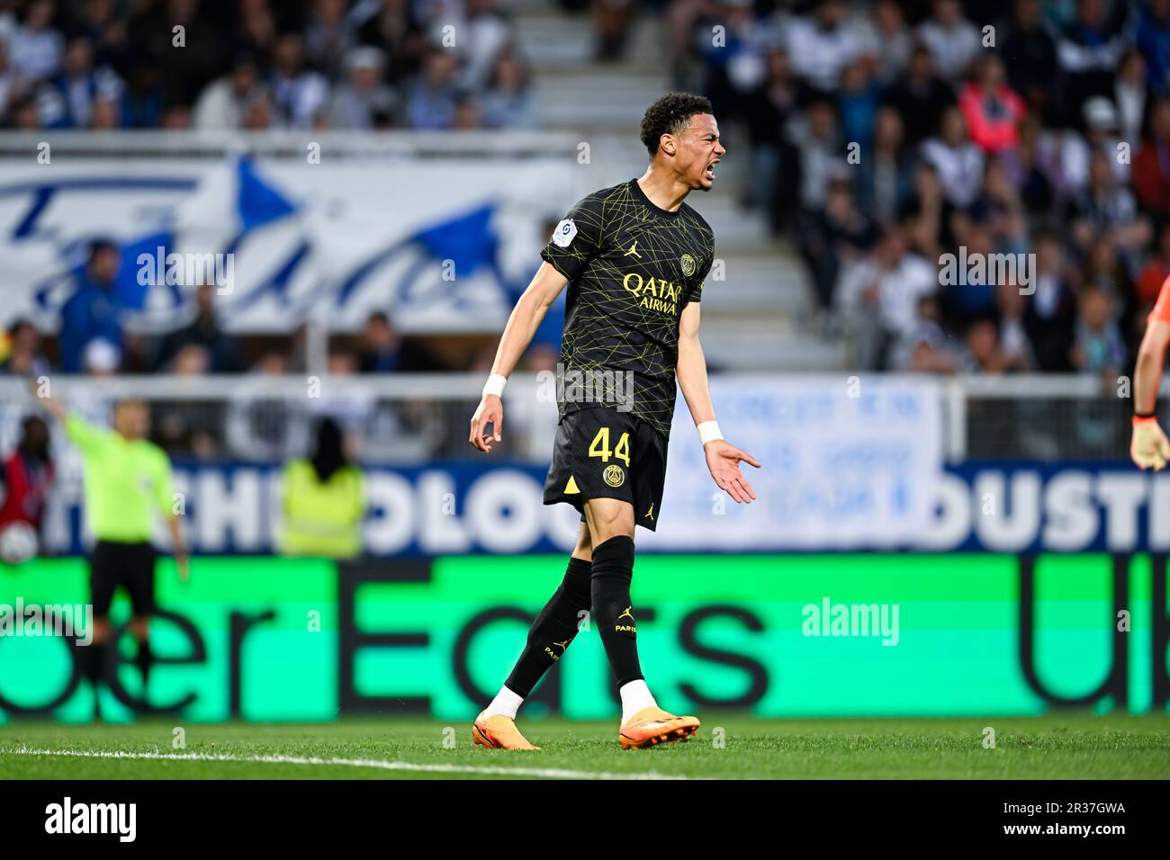 Paris, France. 21st May, 2023. Hugo Ekitike during the Ligue 1 football (soccer) match between AJ Auxerre (AJA) and Paris Saint Germain (PSG) on May 21, 2023 at Stade Abbe Deschamps in Auxerre, France. Credit: Victor Joly/Alamy Live News Stock Photo