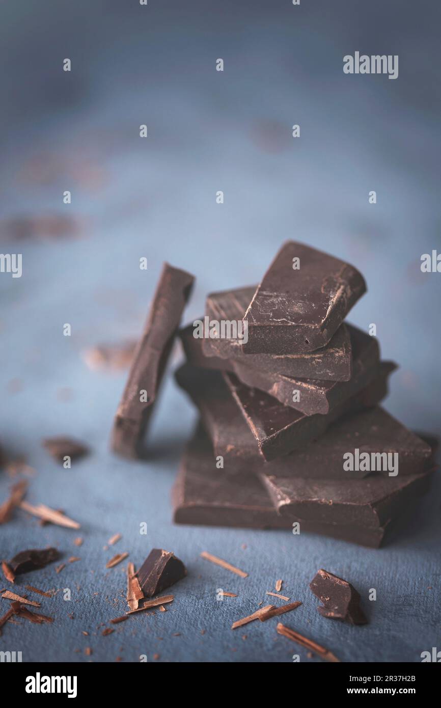 Stack of a dark chocolate pieces Stock Photo - Alamy