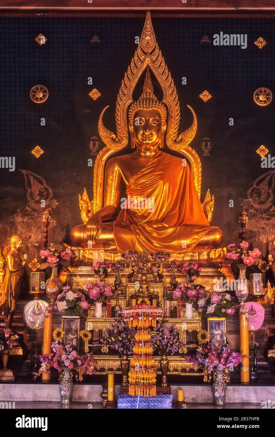 Golden image of Buddha in Thailand Monastery, Bodh Gaya, Bihar, India, Asia Stock Photo