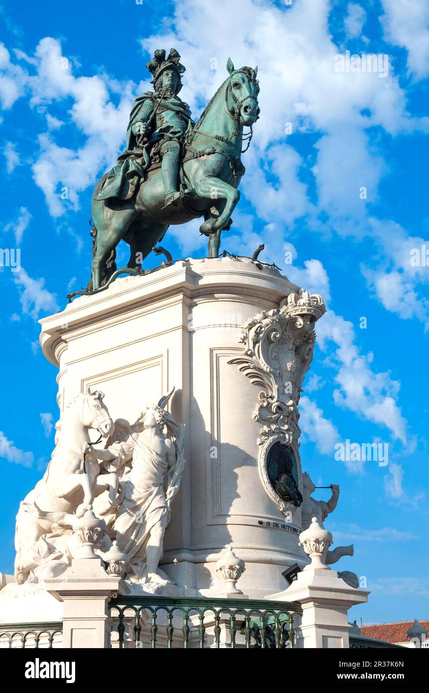 Praca do Comercio and equestrian statue of King Jose I, Baixa, Lisbon, Portugal Stock Photo