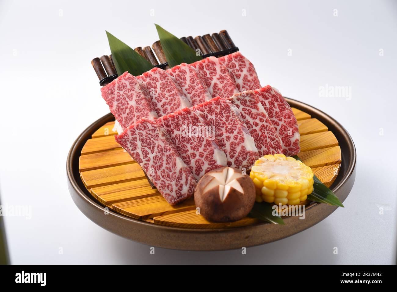 Premium Rare Slices sirloin Wagyu A5 beef with highmarbling texture on