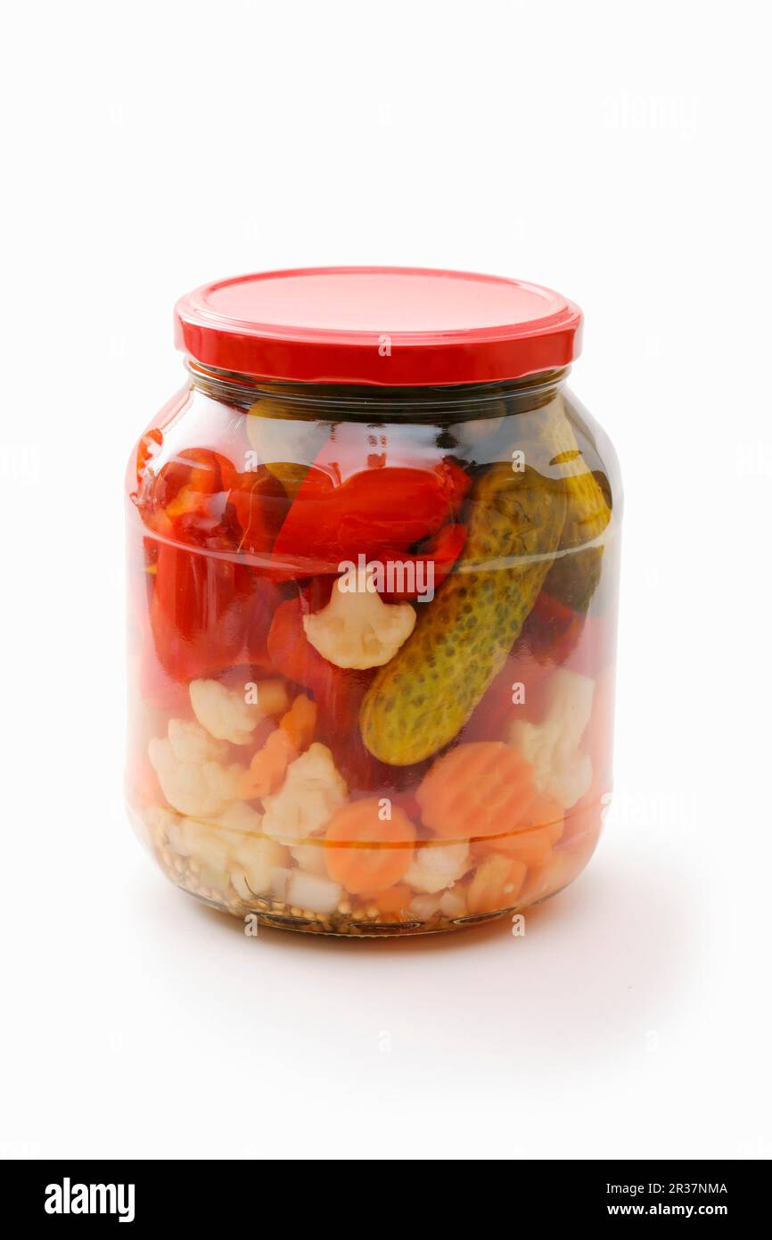Pickled vegetables in a jar Stock Photo Alamy