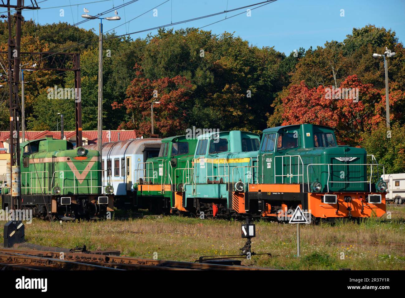 Shunting locomotives, Railway station, Kolberg, Poland Stock Photo