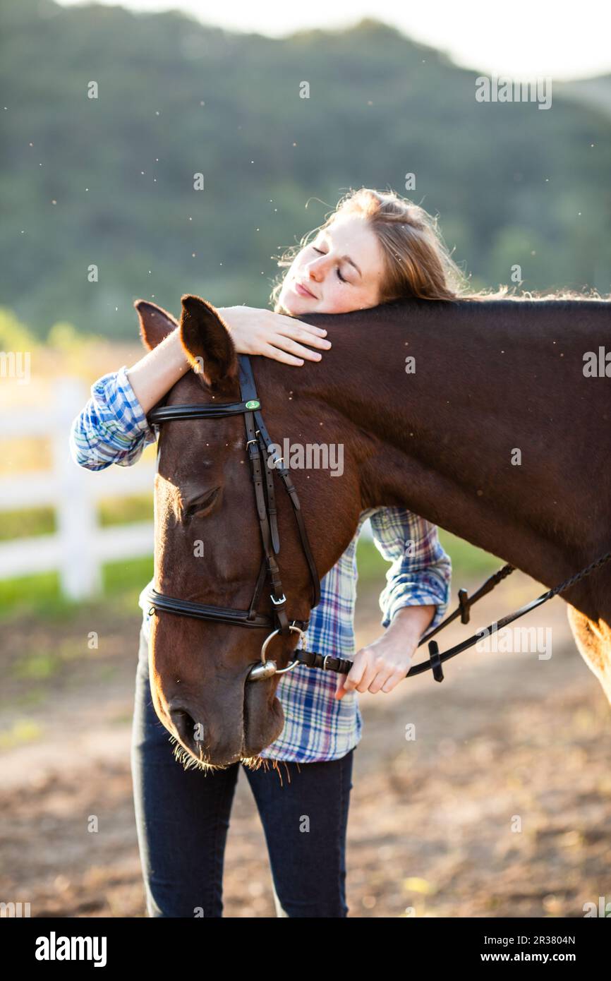 Beautiful girl with horse Stock Photo Alamy