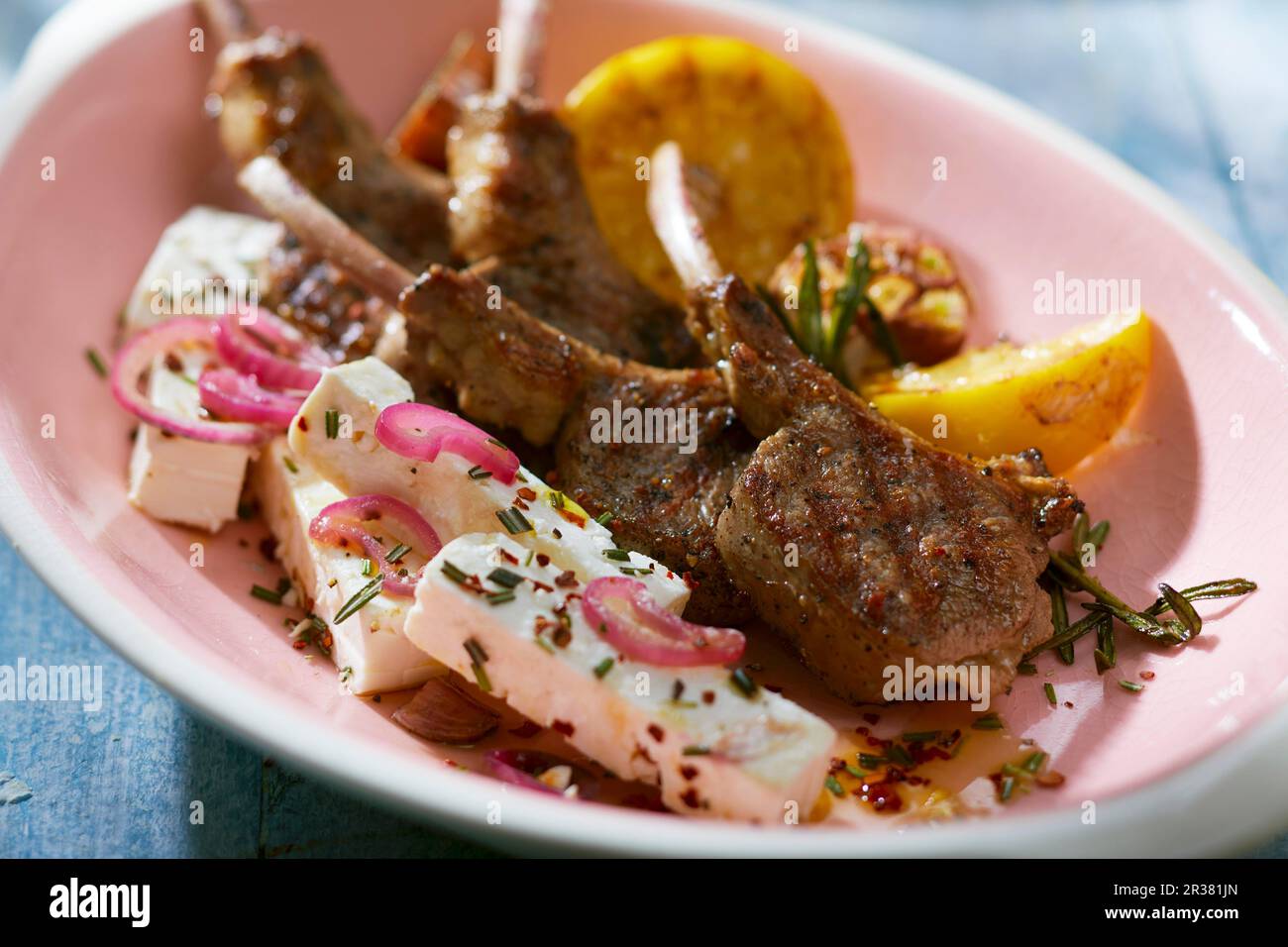 Grilled lamb chops with feta cheese Stock Photo Alamy