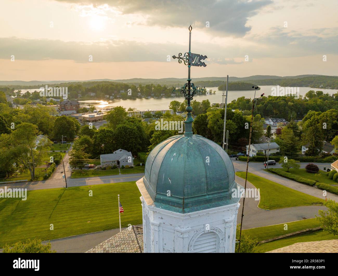 Late afternoon aerial photo of Lake Mahopac located in Town of Carmel