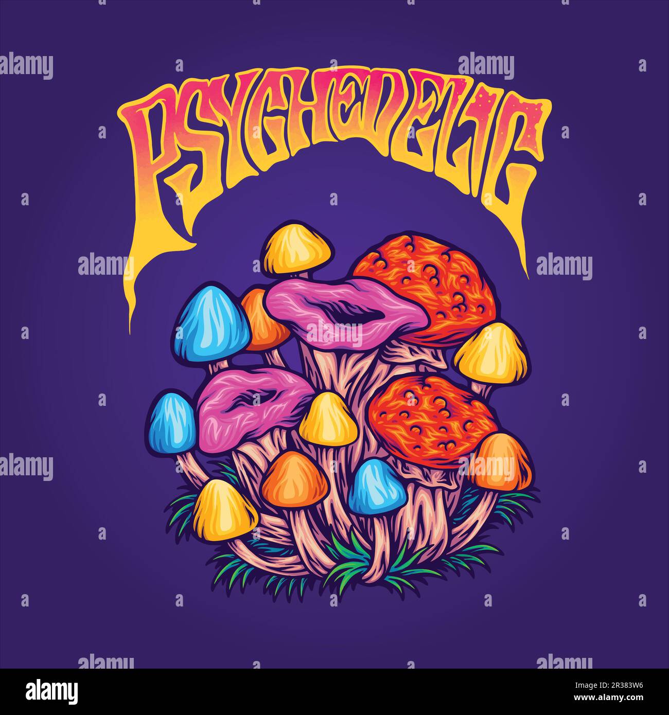 Psychedelic mushroom edible hallucinogenic spores family illustrations vector illustrations for your work logo, merchandise t-shirt, stickers and labe Stock Vector