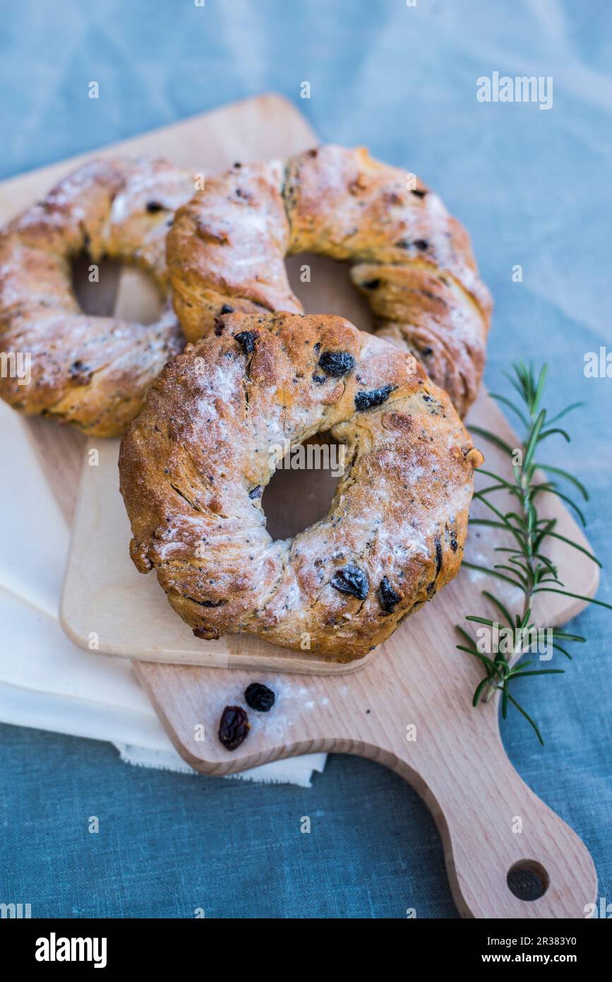 Yeast wreaths with dried berries for Easter Stock Photo