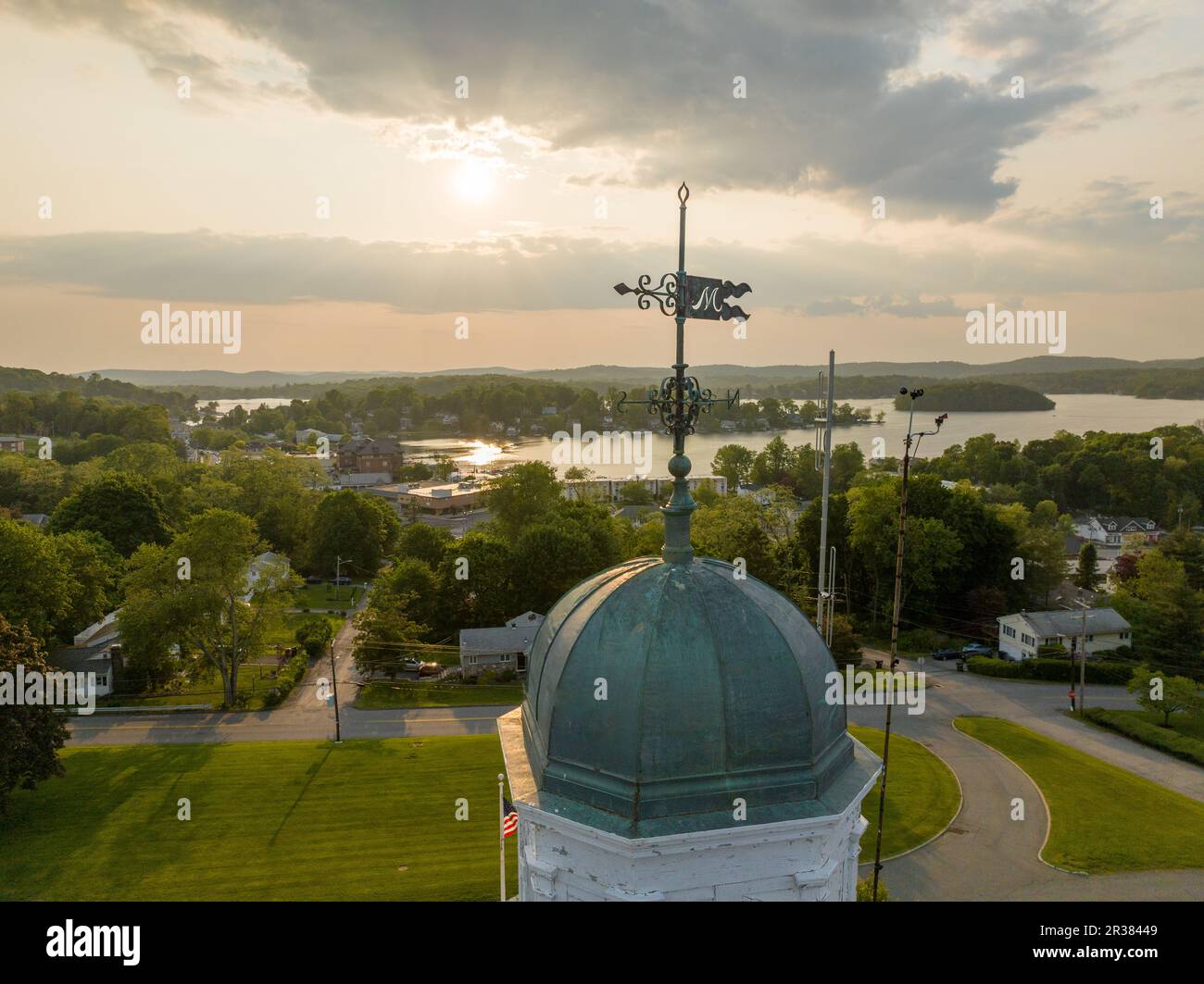 Late afternoon aerial photo of Lake Mahopac located in Town of Carmel