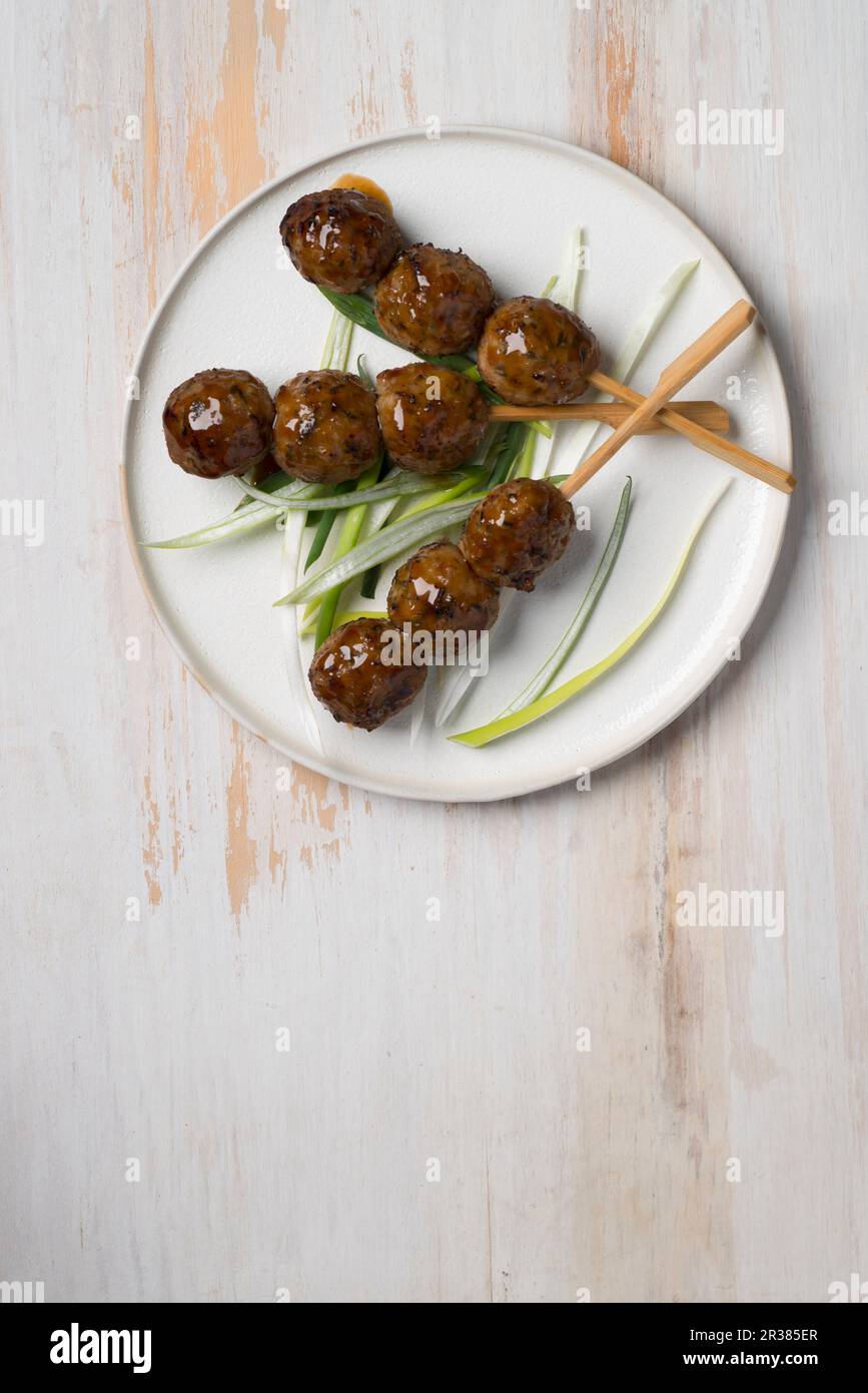 Yakitori with grilled chicken balls and sauce (Japan) Stock Photo