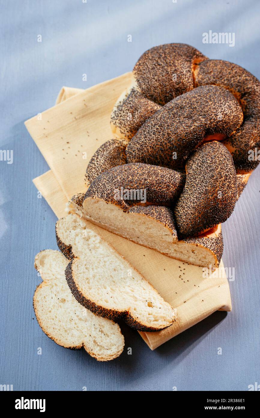 Bread with poppy seeds, sliced Stock Photo