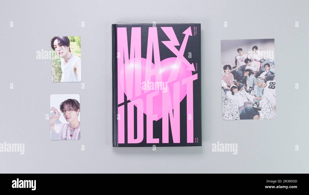 Stray Kids MAXIDENT mini Album Box set on grey. Music CD. South Korean boy  band StrayKids. Space for text. Gatineau, QC Canada - December 07 2022  Stock Photo - Alamy