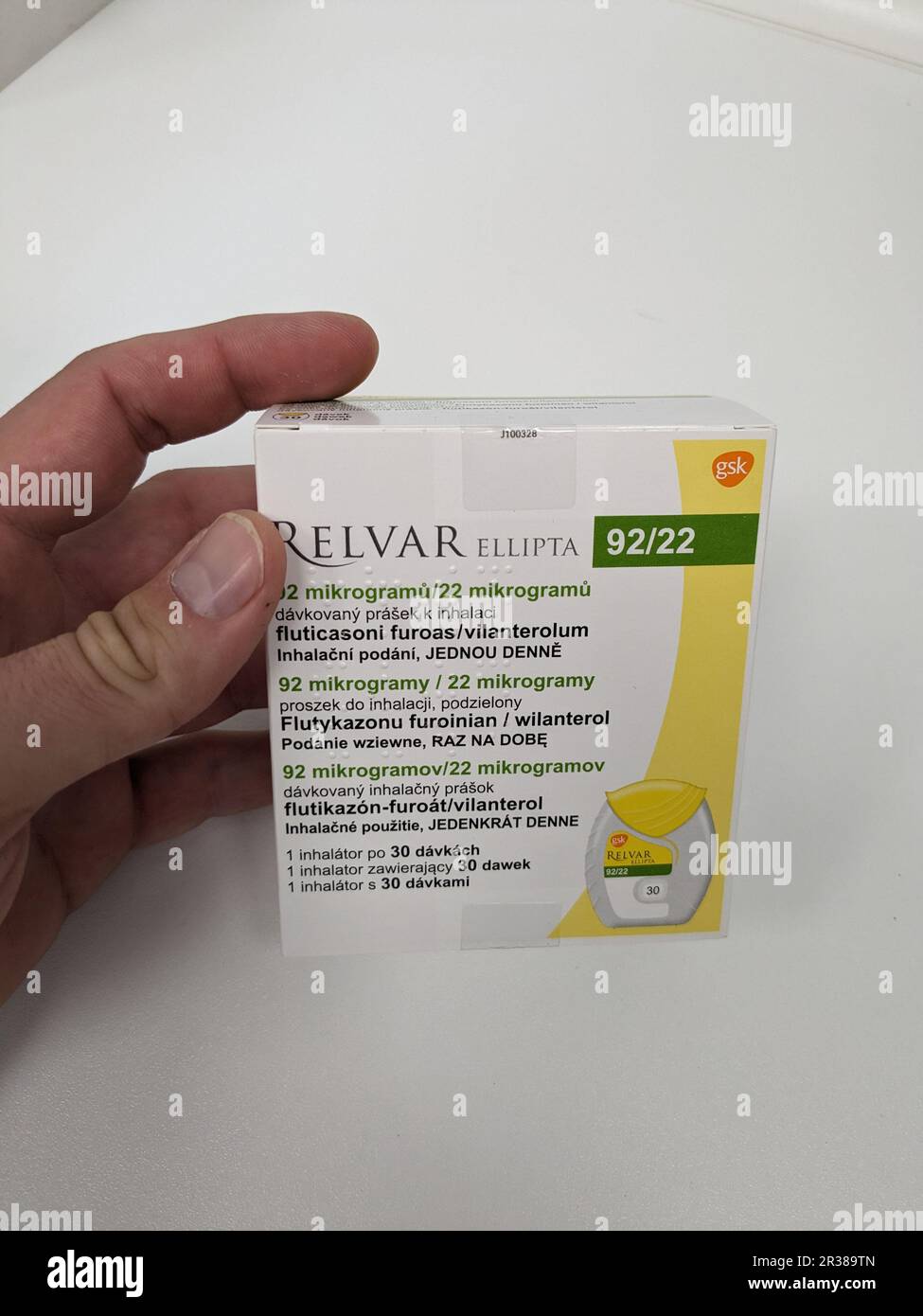 Prague,Czech Republic-May15 2024:RELVAR inhalers with FLUTICASONE and VILANTEROL active substances by GSK used for the treatment of asthma and COPD Stock Photo