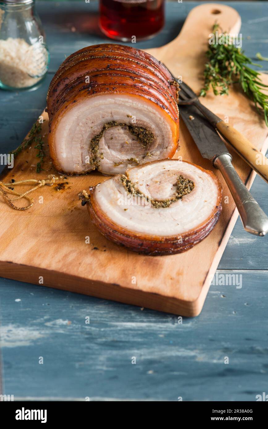 Stuffed porchetta with herbs Stock Photo Alamy