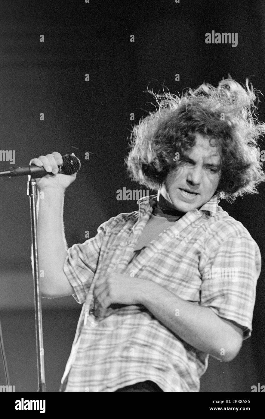 Eddie Vedder performing with Pearl Jam in Berkley, California in 1989