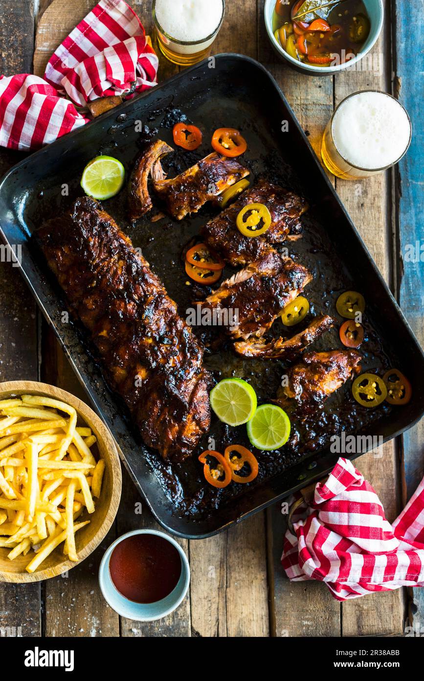 External Ribs On Sheet Pork ribs on a baking sheet Stock Photo - Alamy