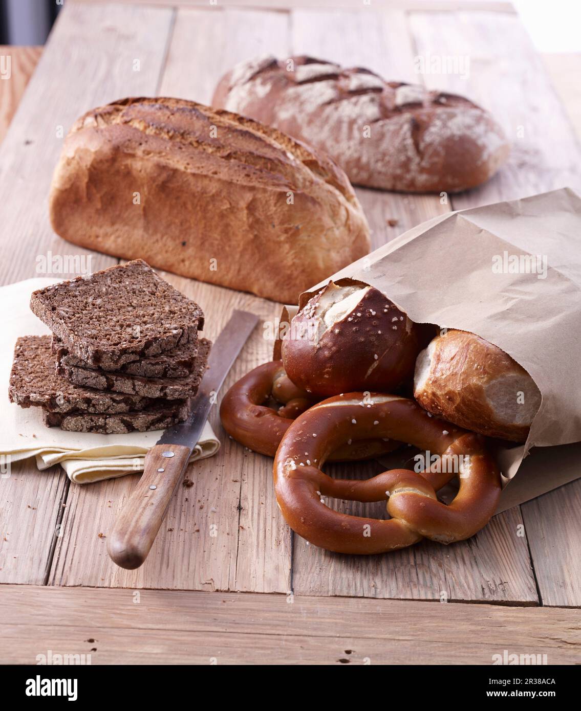 Various breads, pretzels and rolls Stock Photo