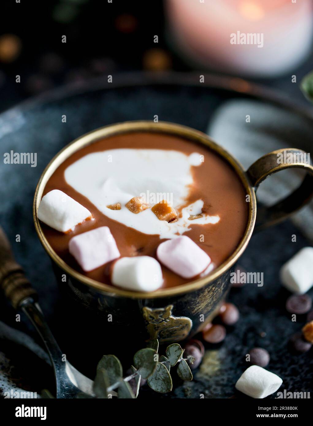 Hot chocolate with Coconut milk and Marshmallows Stock Photo Alamy