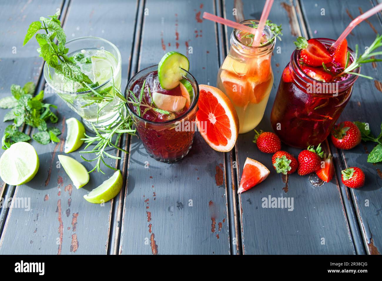 Various fruity cocktails Stock Photo