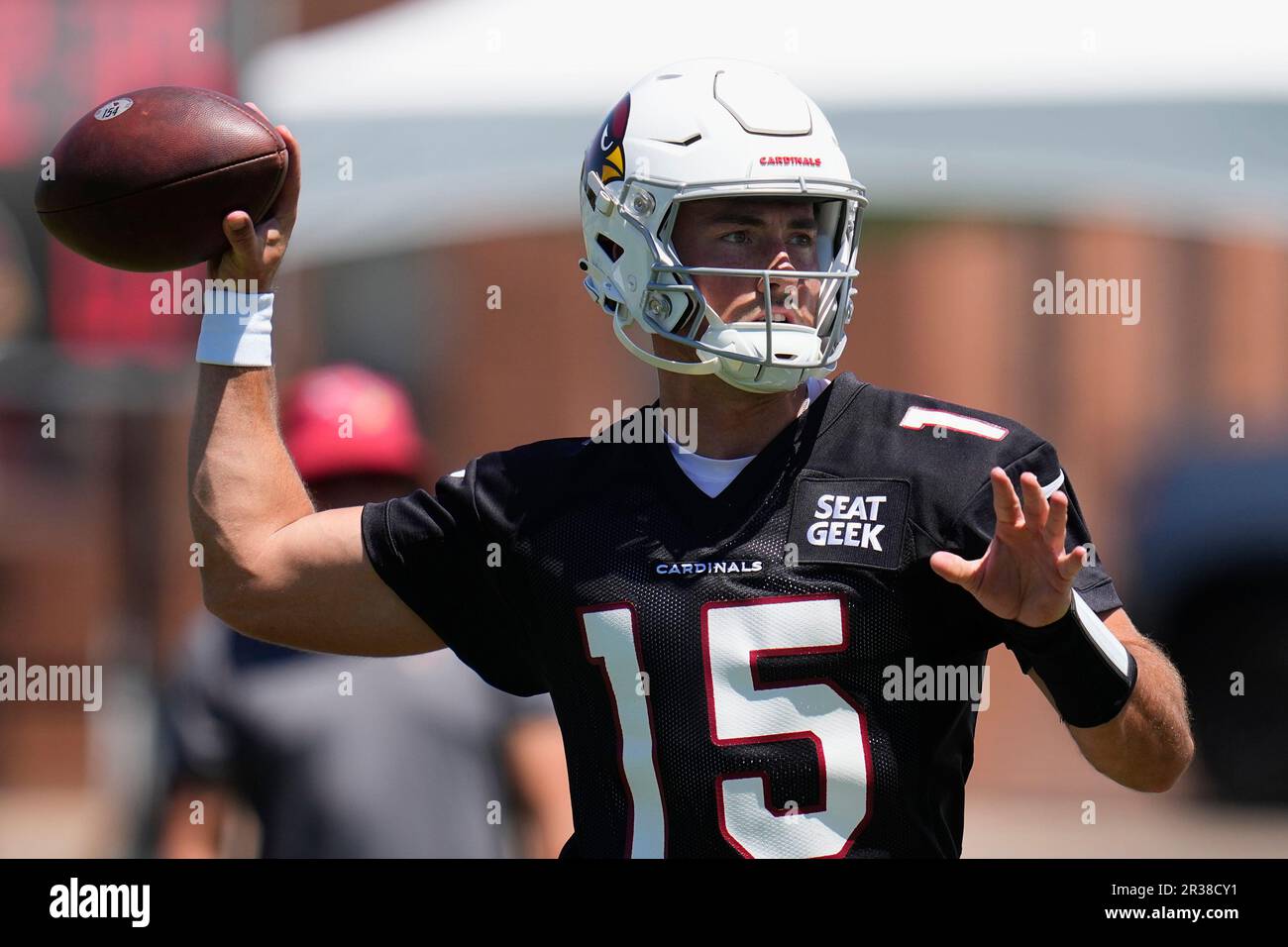 Arizona Cardinals quarterback Clayton Tune throws a pass during OTA
