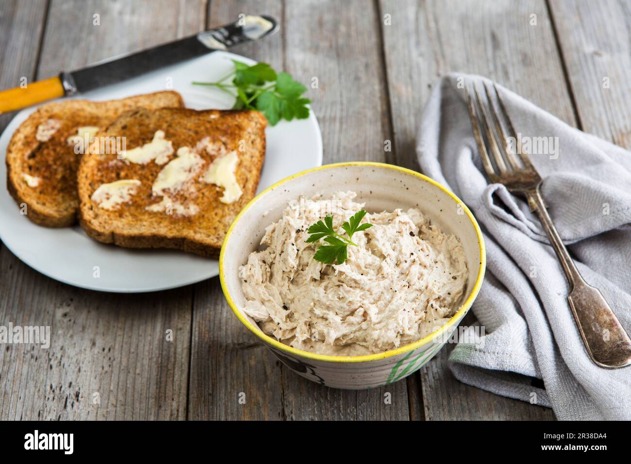 Smoked mackerel spread with cream cheese, horseradish and buttered