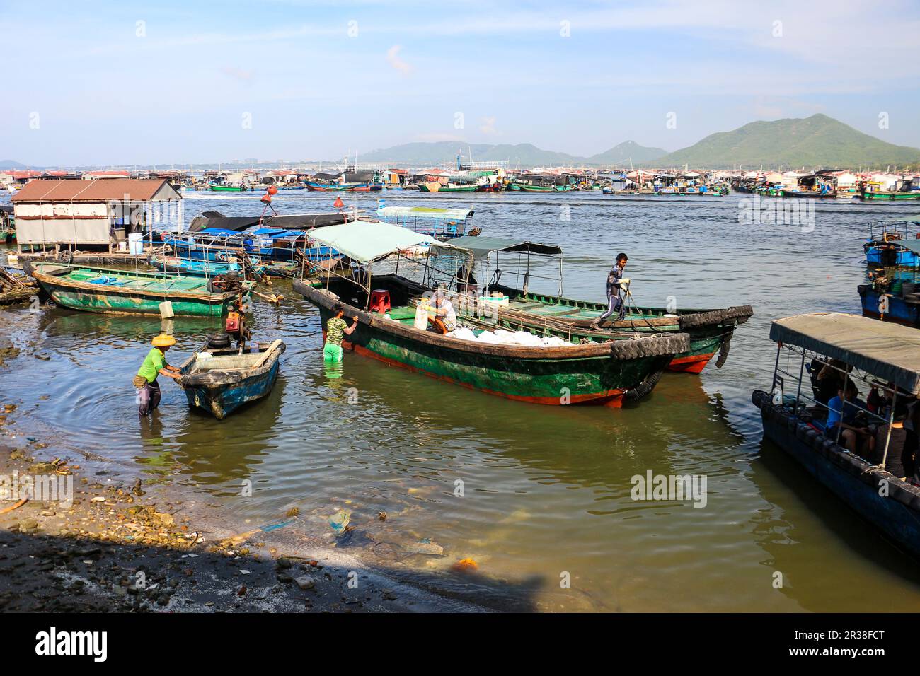 Lingshui floating fishing village Stock Photo