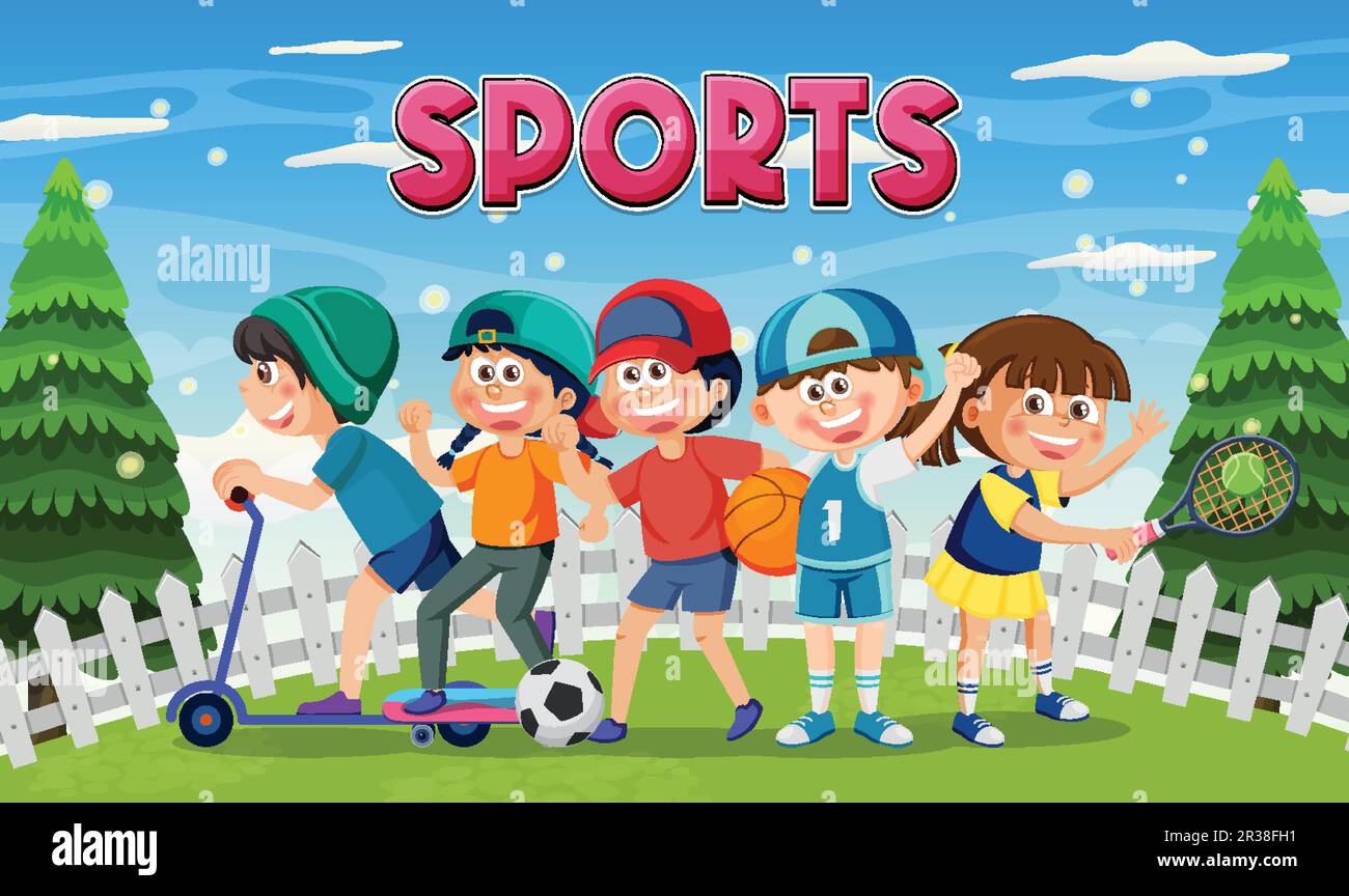 Cartoon Kids Sports Banner Design illustration Stock Vector Image & Art