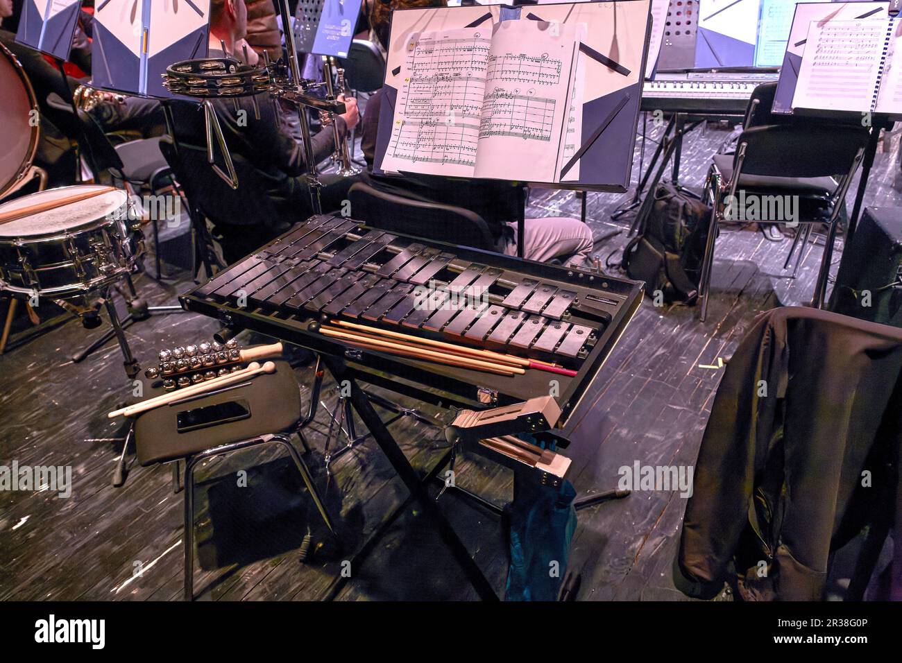 image of metallophone and other shock-noise instruments of a symphony orchestra Stock Photo
