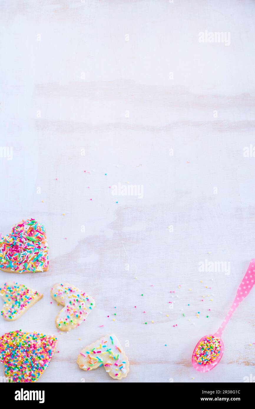 Heart shaped cookies on a white surface Stock Photo