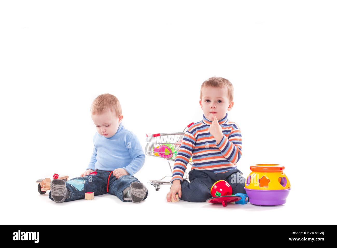 kids playing with educational toys, isolated on white background Stock