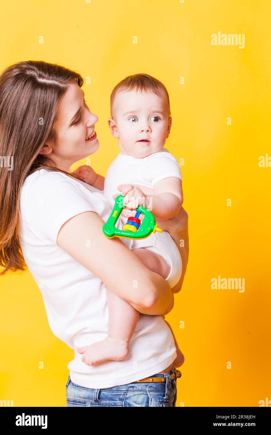 The baby gives a good mood Stock Photo